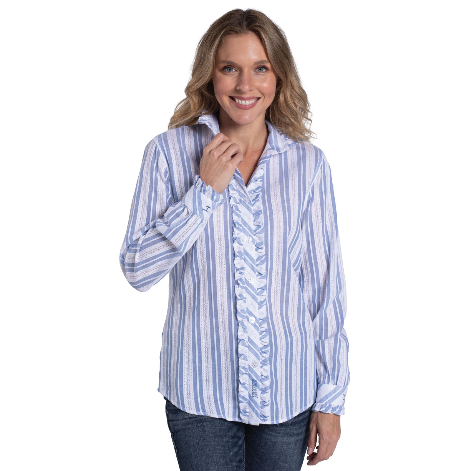 Just Country Women's Abbey Frills Sull Button Stripe L/S Shirt