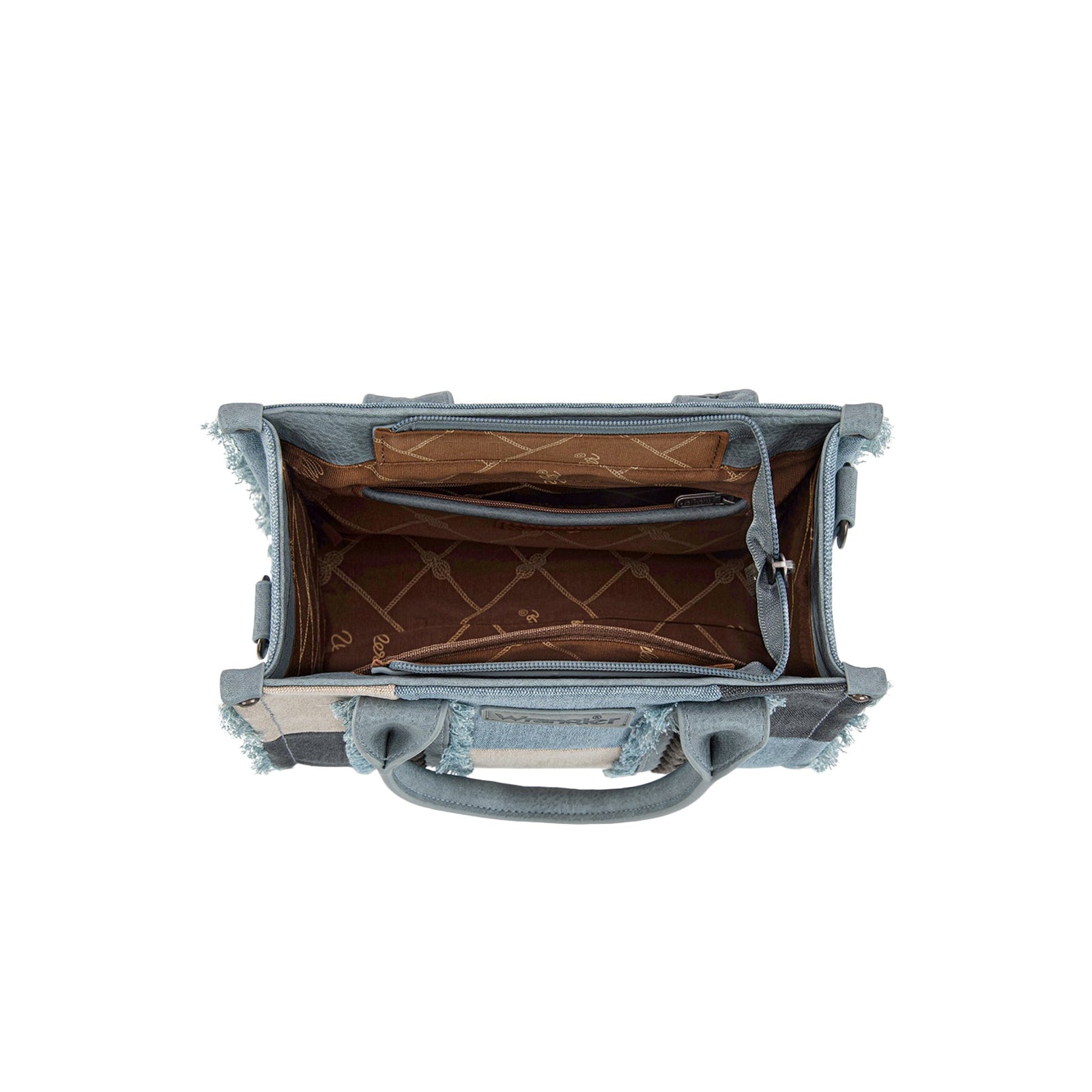 Gray bag with a brown interior on a white background