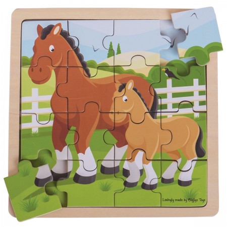Bigjigs Toys Horse & Foal Puzzle. Children's puzzle with two horses on a wooden frame