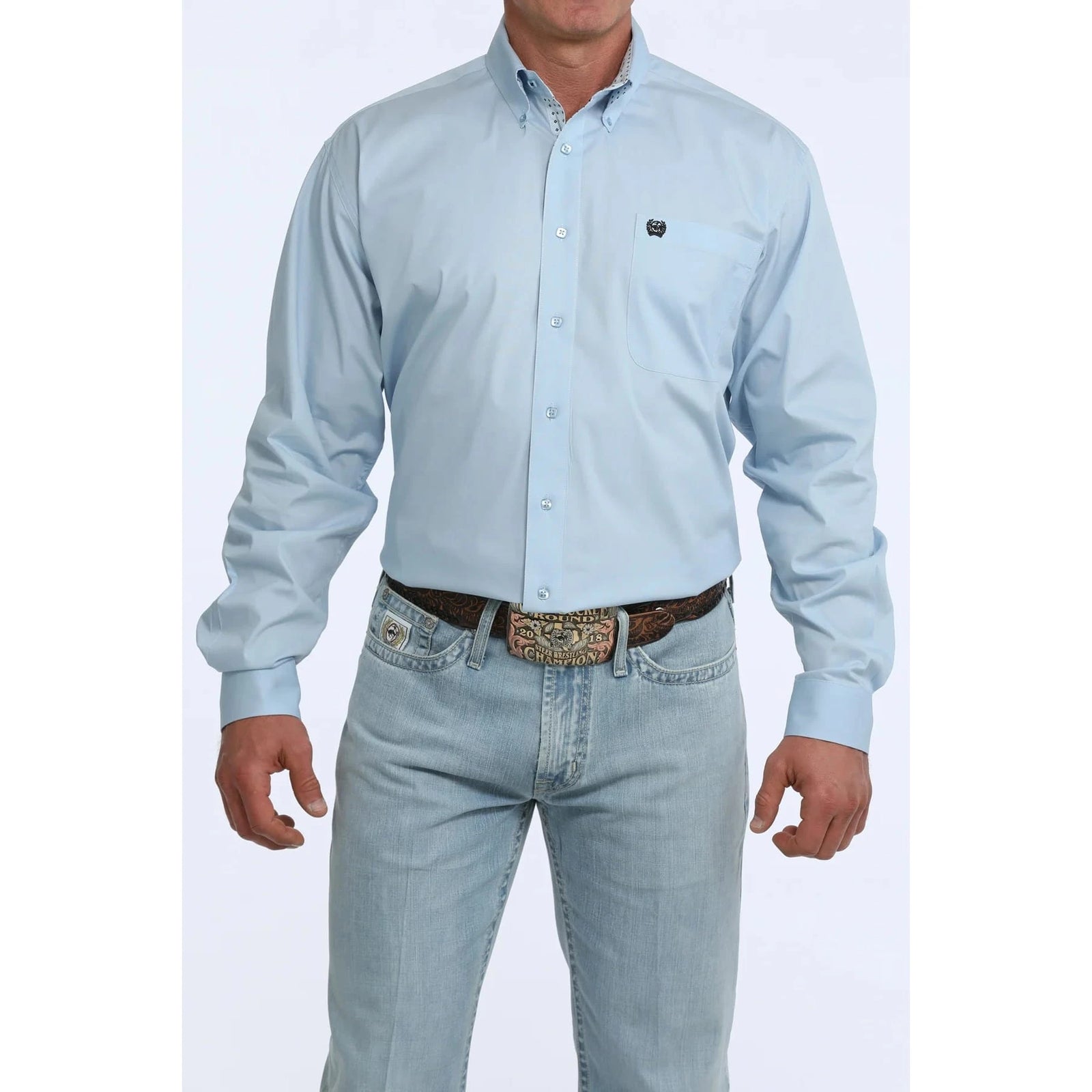 Cinch Men's Solid Light Blue Classic Fit Western Shirt Cinch