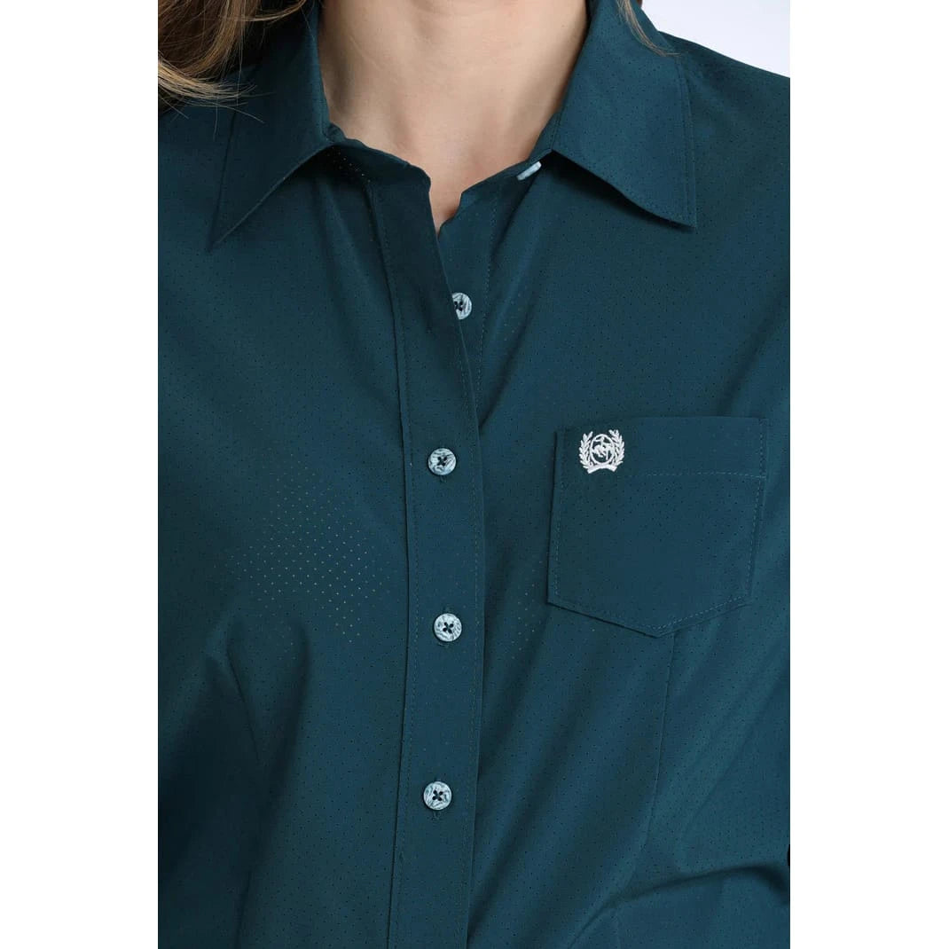 Cinch Women's ArenaFlex Solid Teal Long Sleeve Western Shirt Cinch