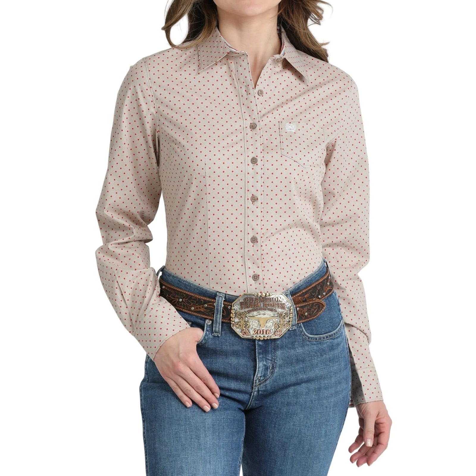 Cinch Women's Red Polka Dot Button Up Western Shirt Cinch