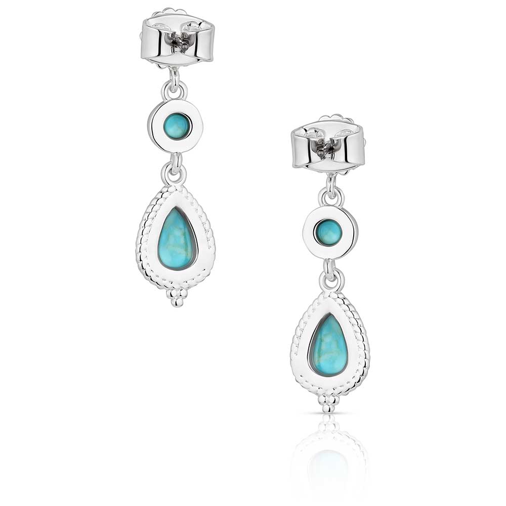 Montana Silversmiths Desert Bloom Earrings. Pair of silver earrings with turquoise stones on a white background