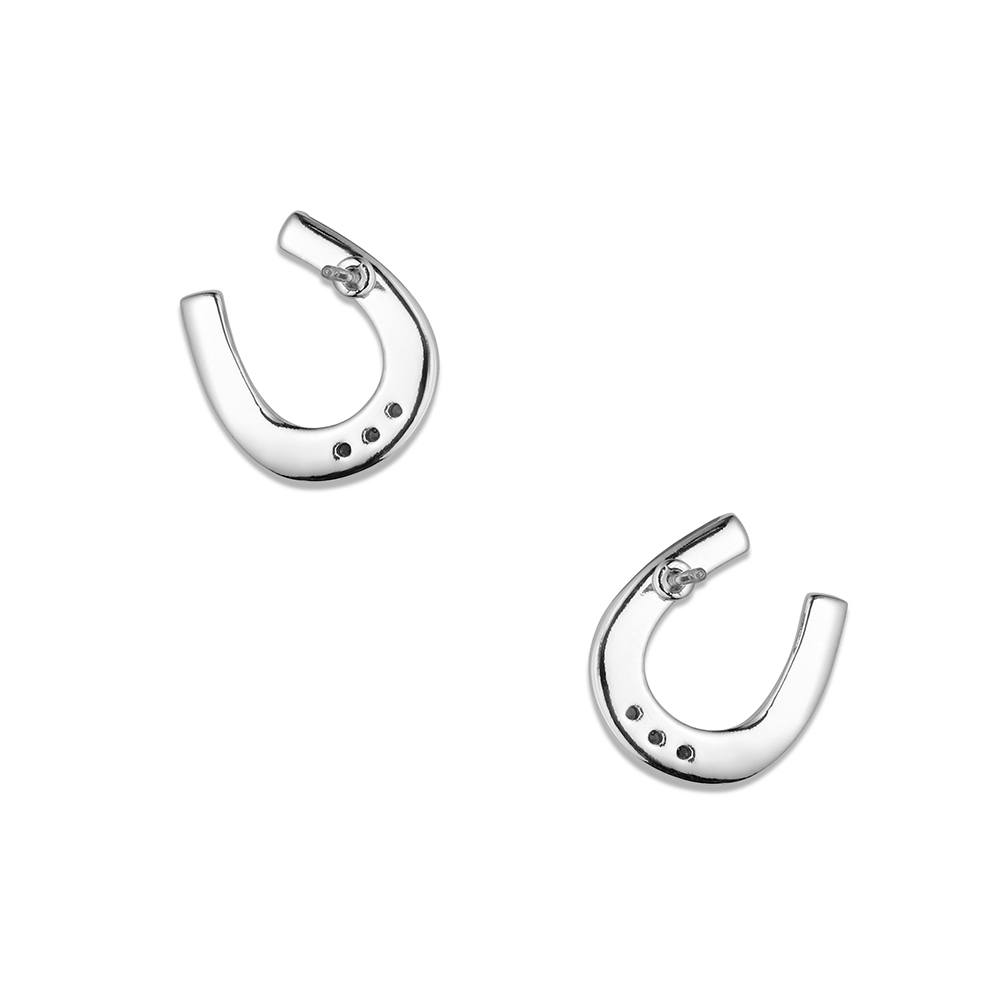 Pair of silver hoop earrings on a white background