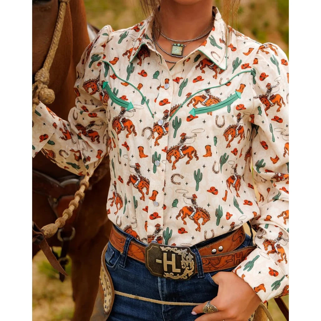 Howdy Hanny Women's Bucking Horse Performance Long Sleeve Western Shirt Howdy Hanny
