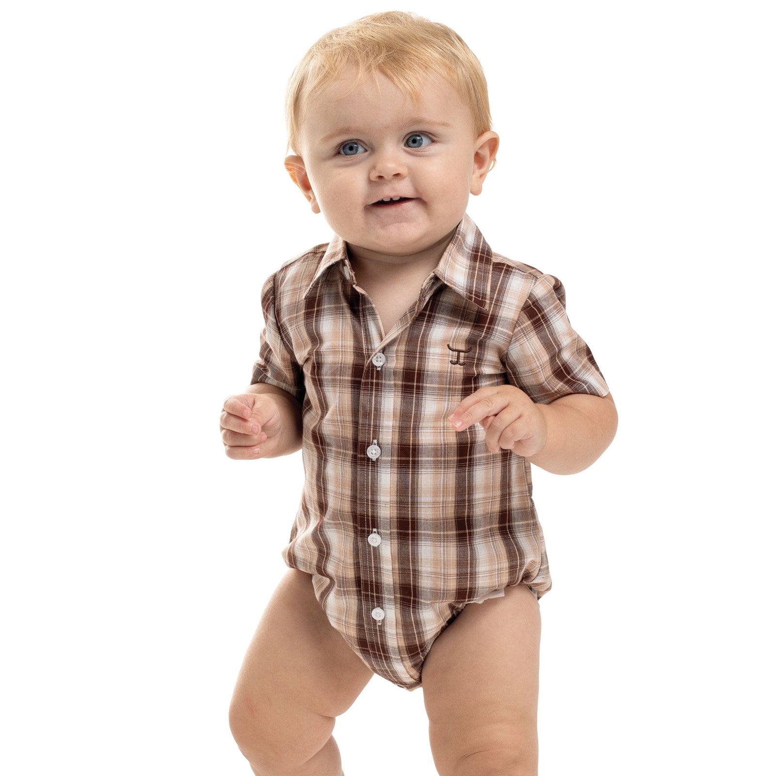 Infant's Frankie Short Sleeve Full Button Plaid Jumpsuit Just Country