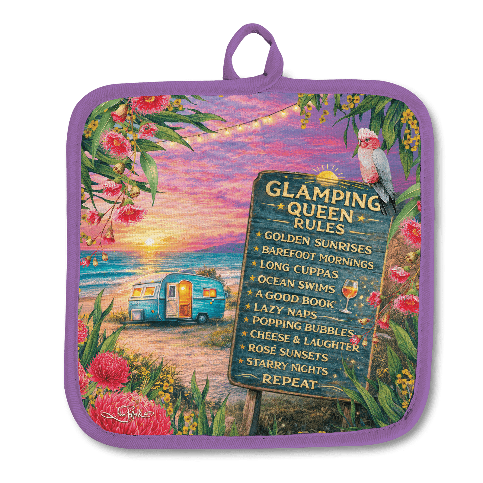 Lisa Pollock Oven Mitt & Pot Holder - Glamping Queen Rules Lisa Pollock