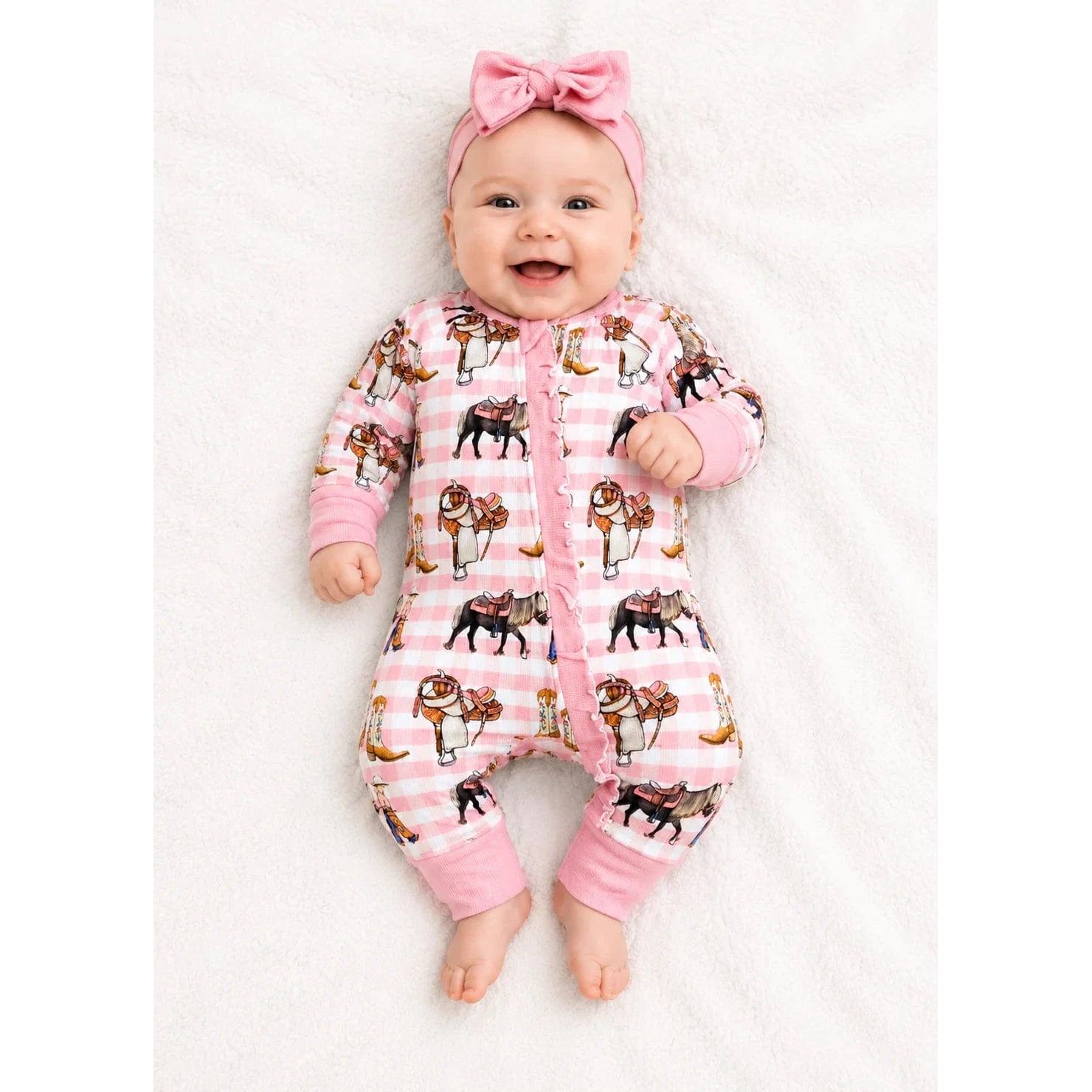Little Windmill Cowgirl Waffle Cotton Onesie With Bow Little Windmill Co