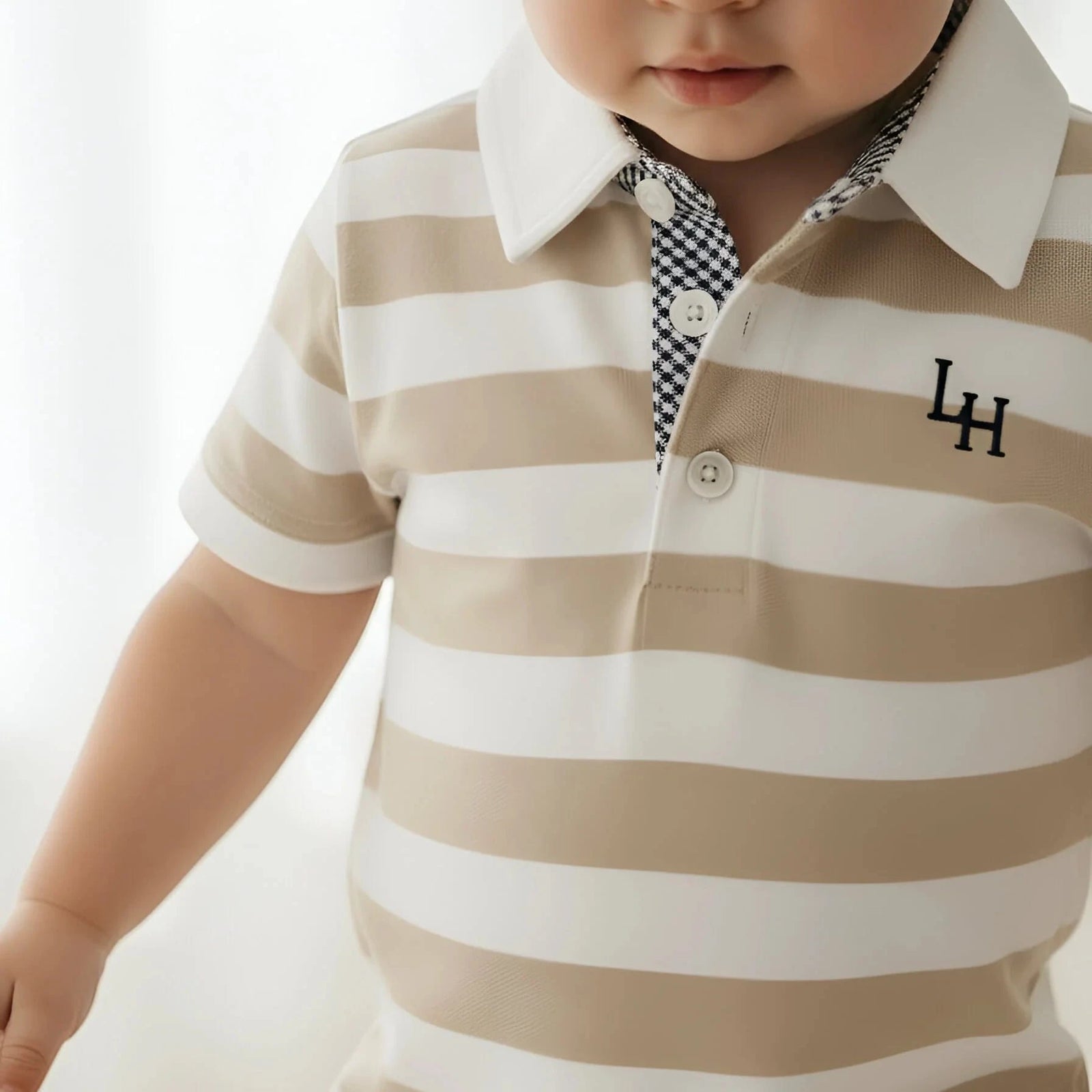 Love Henry Baby Boy's Rugby Polo Romper - Beige Stripe Love Henry