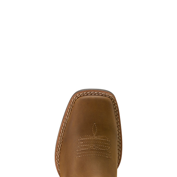 Close-up of a brown leather boot sole on a white background
