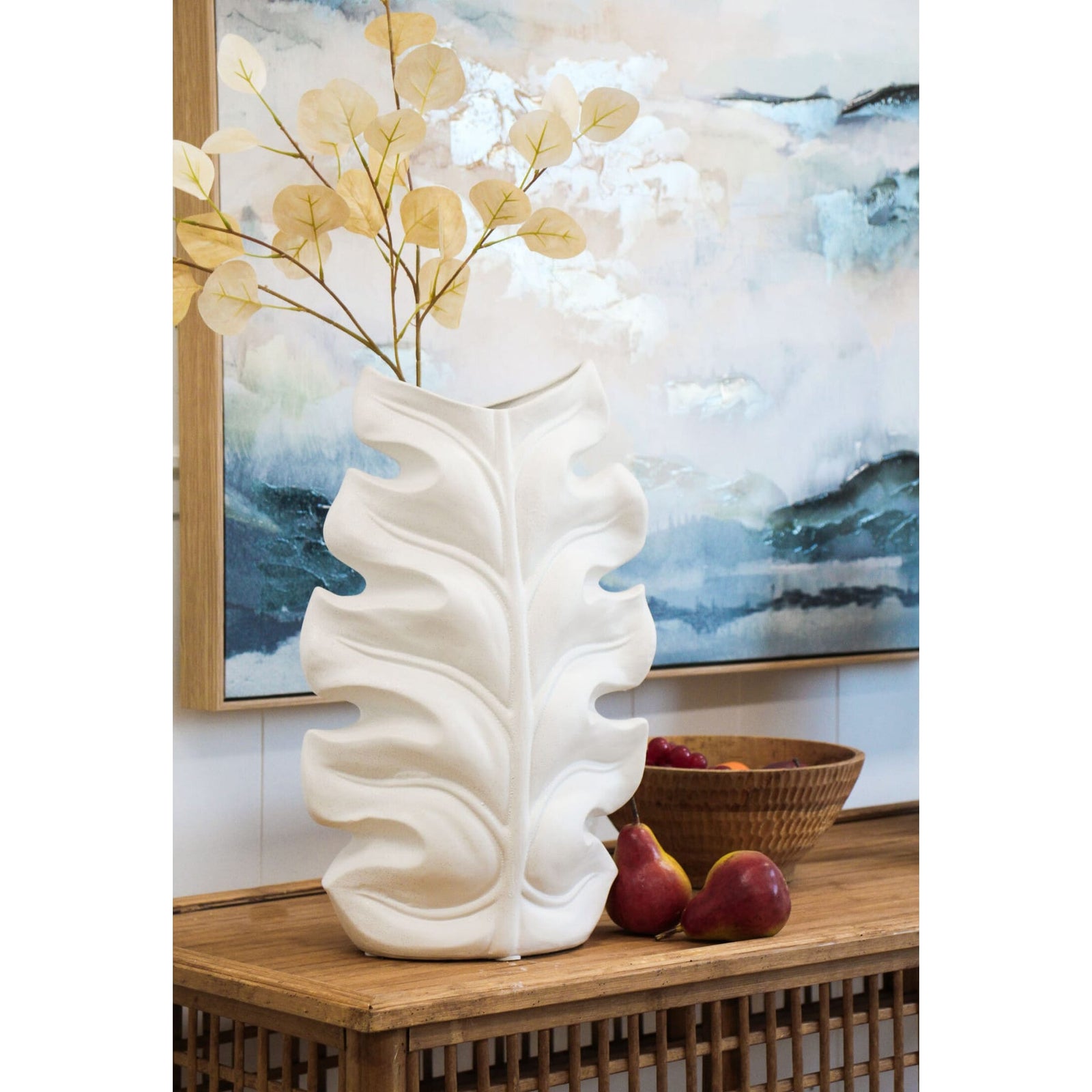 Rustic White Leaf Vase Lavida Trading