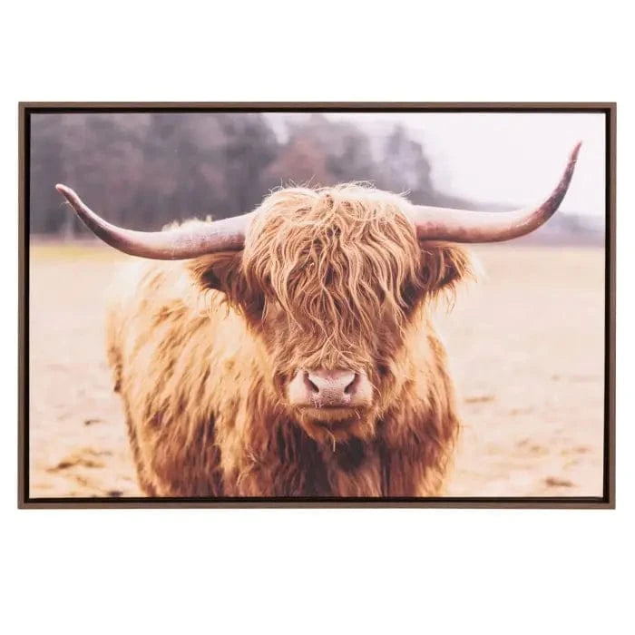Splosh Rustic Meadow Highland Cow Framed Canvas 94x64 Splosh