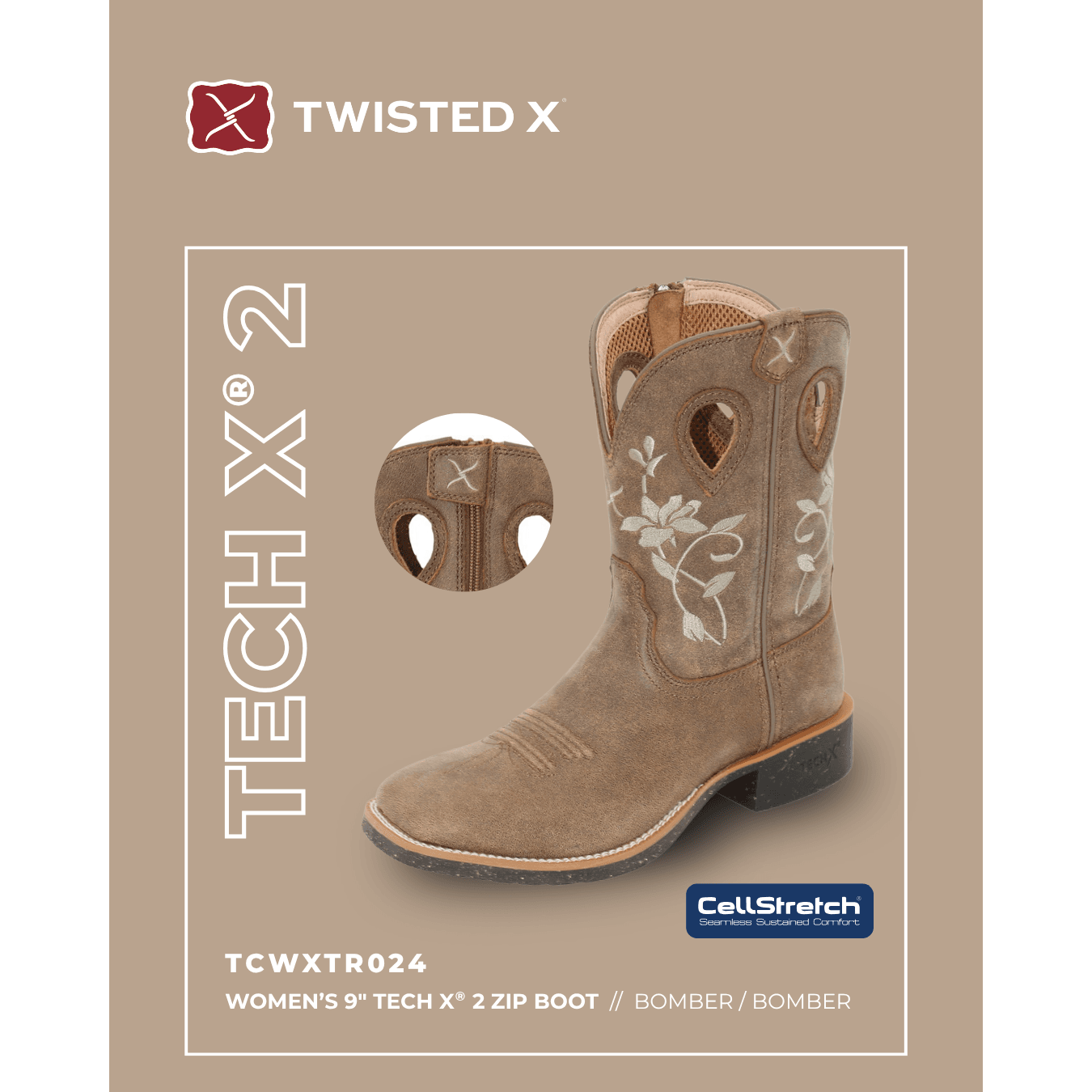 Twisted X Women’s 9” Tech X®2 Zip Western Boot Twisted X