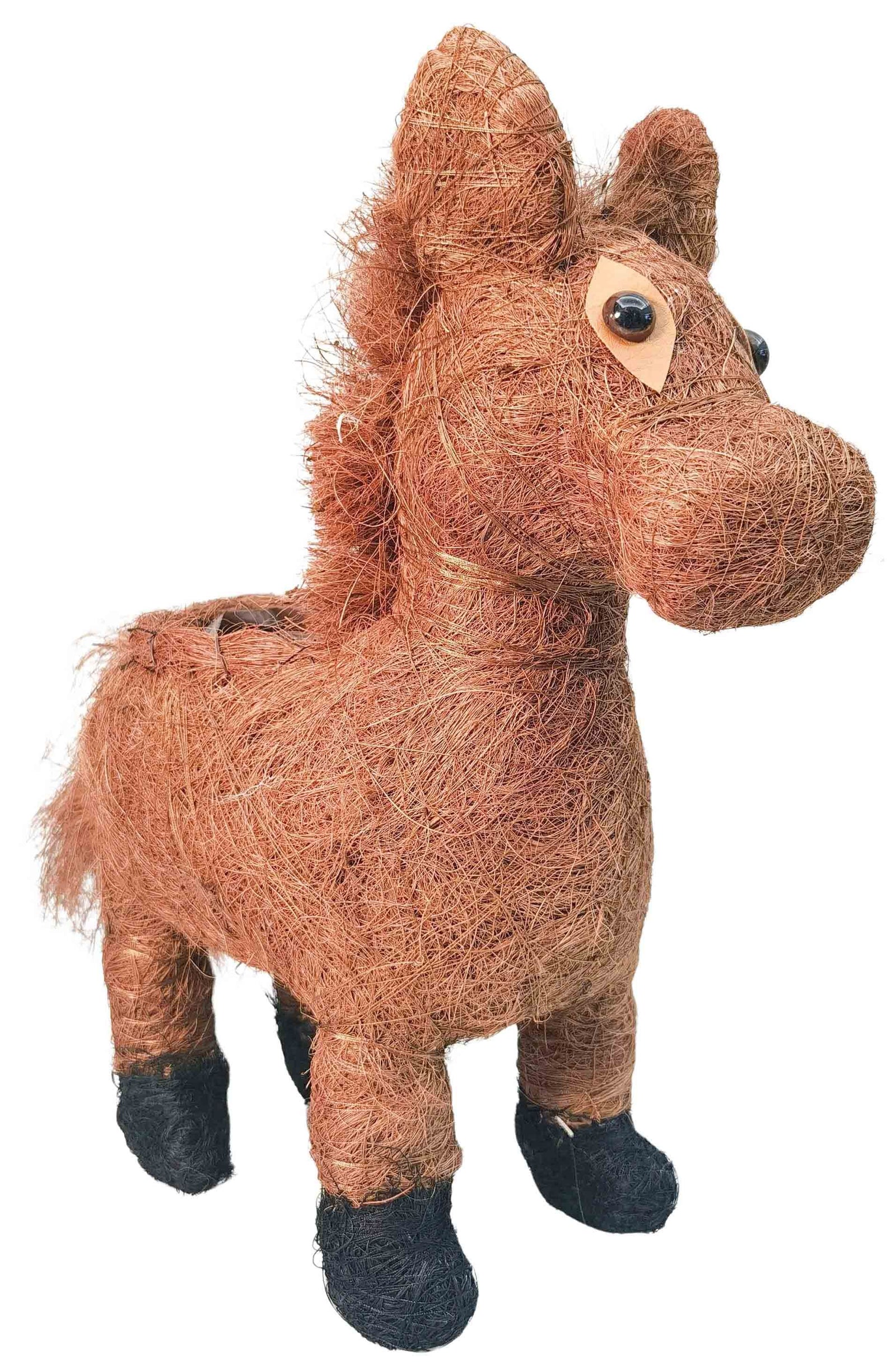 Urban Products 34cm Husk Horse Planter . Brown horse-shaped toy with textured body on a white background