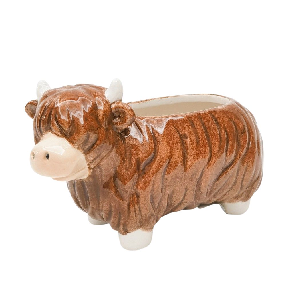 Urban Products 17cm Highland Planter. Ceramic cow-shaped planter on a white background