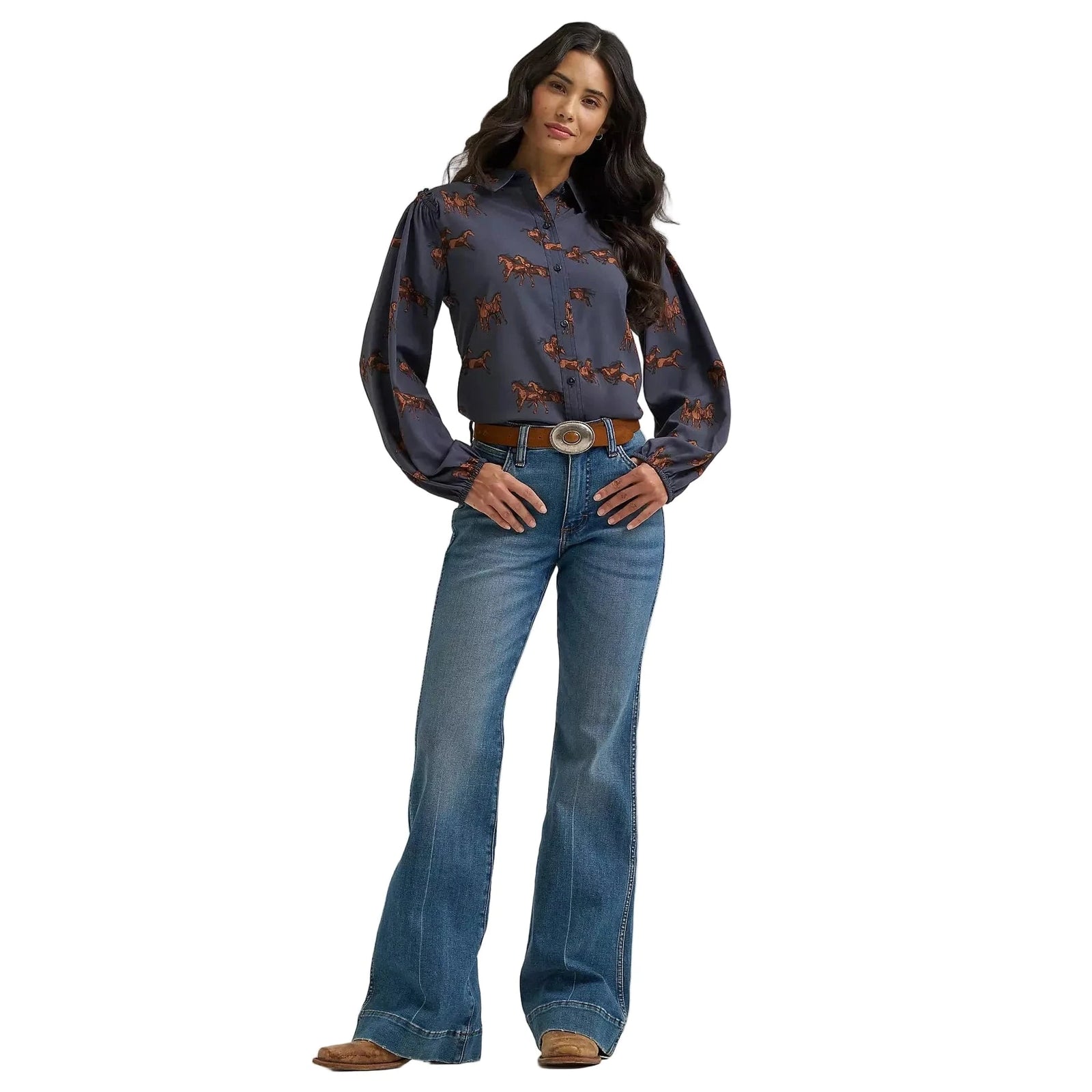 Wrangler Women's Drapey Sleeve Button Up Blouse Wrangler