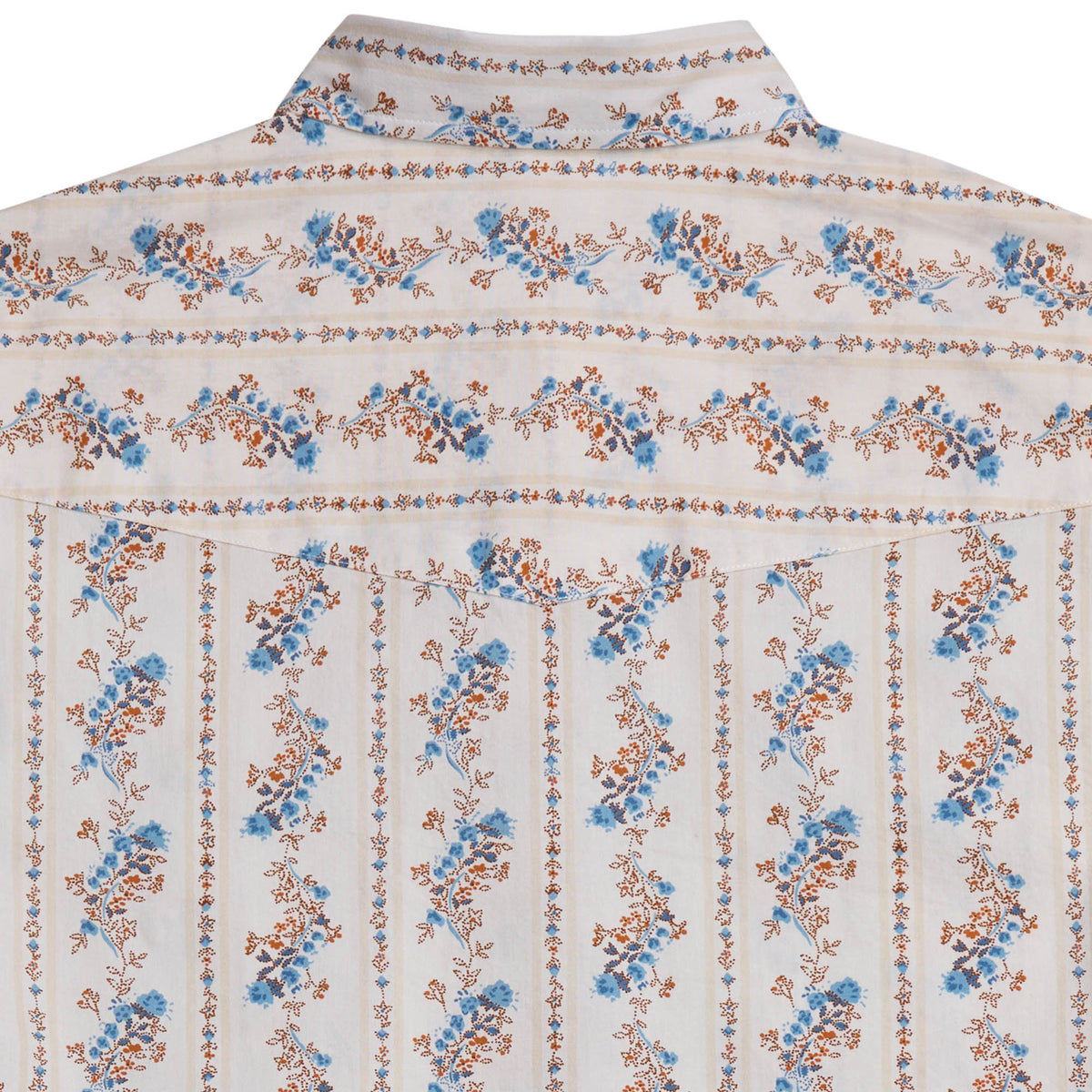 Floral patterned shirt with blue and orange flowers on a white background