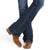Ariat Women's Rosa Perfect Rise Boot Cut Jean. Blue jeans and brown shoes on a white background