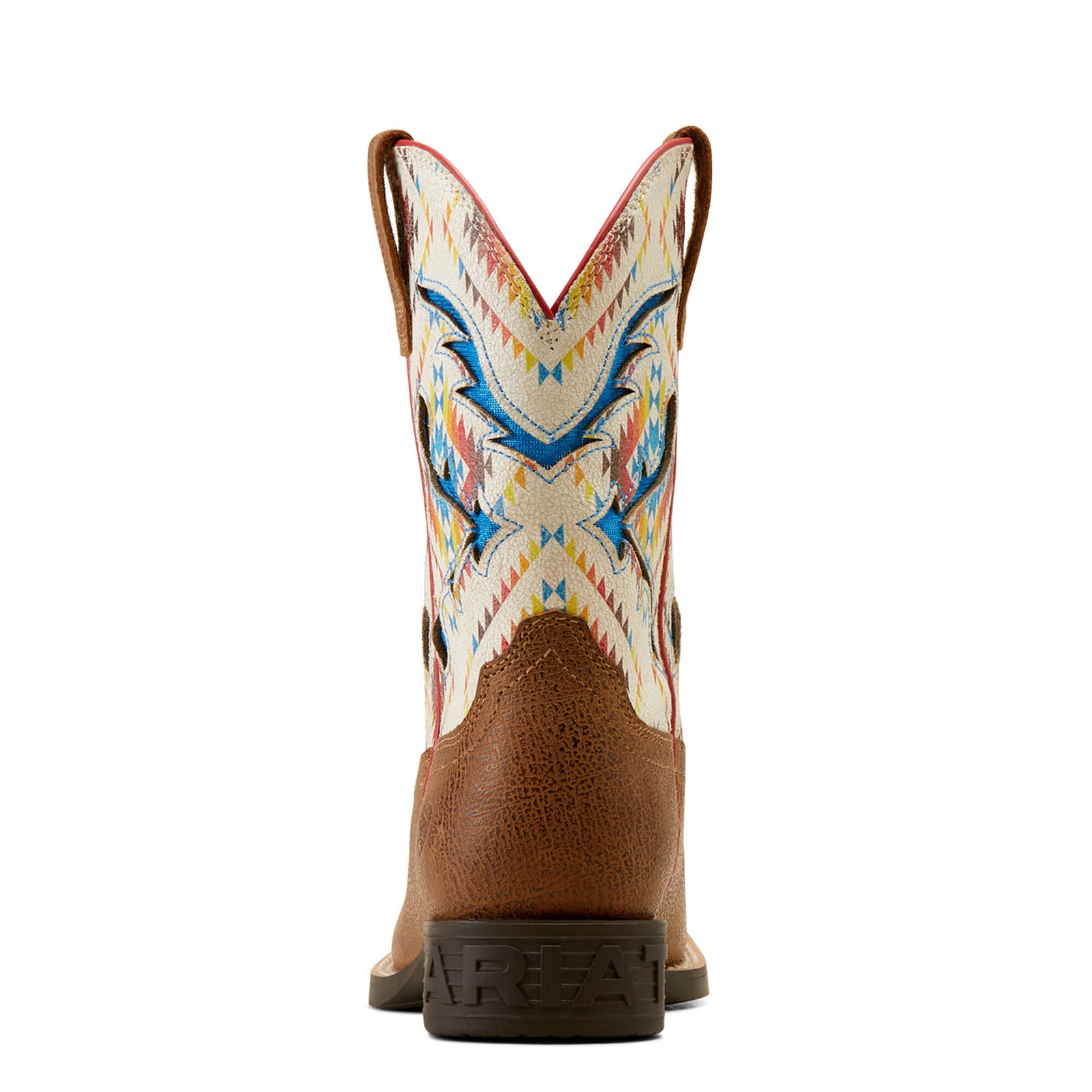 Ariat San Angelo Children's Western Boot. A girl's Ariat San Angelo Western boot with a Southwestern shaft design, vented panels, and a mesh lining.