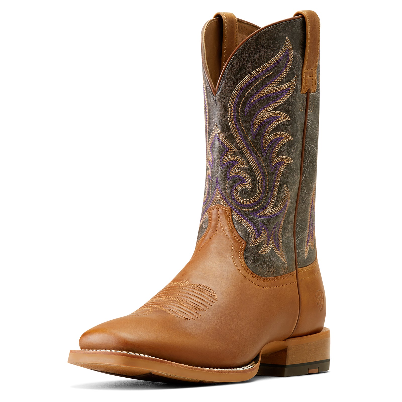 Ariat Men's Cattle Call Western Boot featuring a brown full-grain leather upper, a brown Duratread sole, and a six-row stitch pattern.