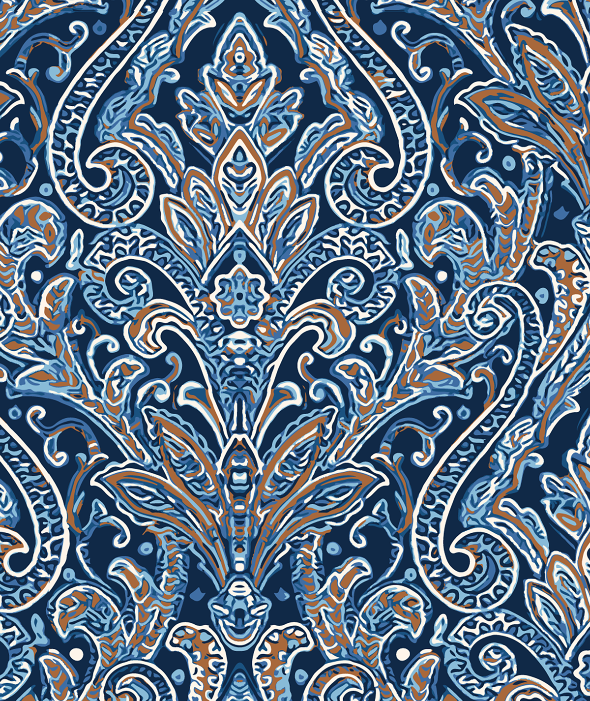 Decorative pattern with blue and brown colors on a blue background
