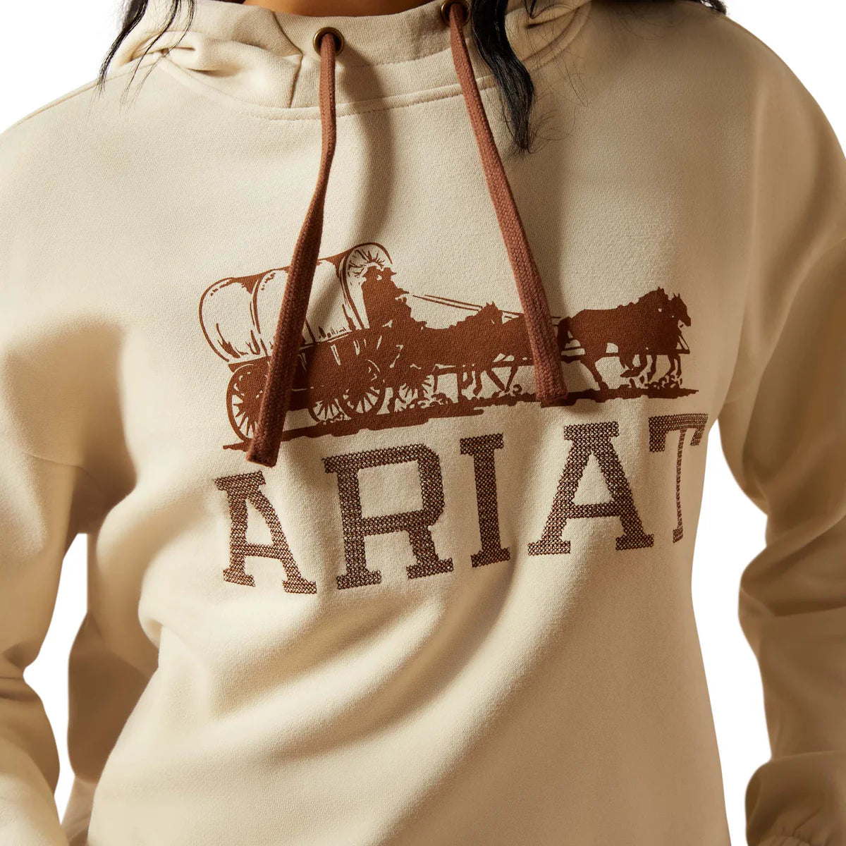 Beige hoodie with brown graphic and 'ARIAT' text on a beige background