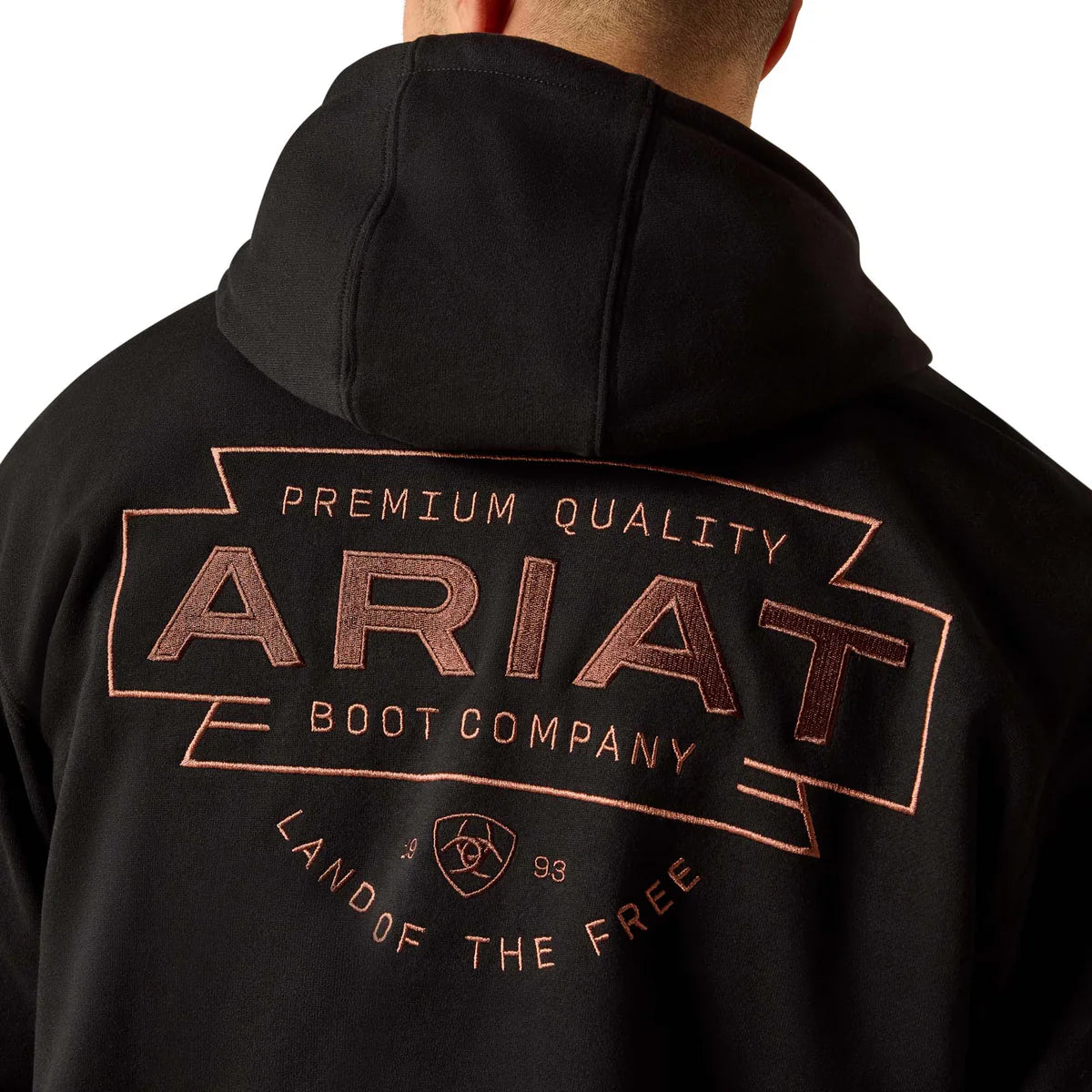 Black hoodie with Ariat branding on the back