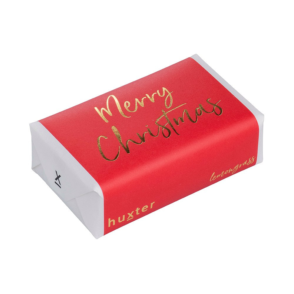 Red and white box with 'Merry Christmas' text on a white background