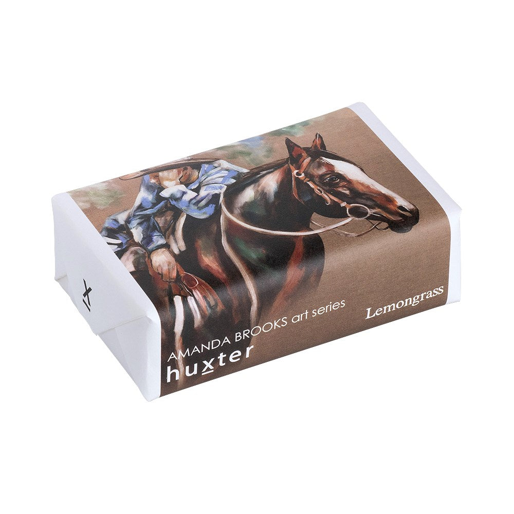Huxter AB 'Best Friends' - Man with horse Soap. Huxter soap packaging featuring a horse and rider with 'Amanda Brooks art series' text.