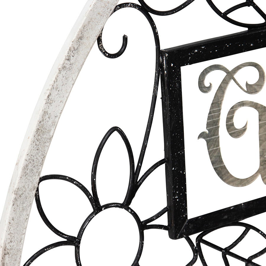 Garden 'Arch' Wall Art. Decorative metal frame with floral design and letter 'G'