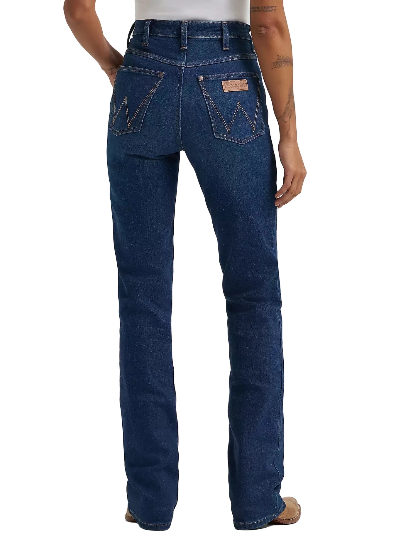 Person wearing blue jeans on a white background