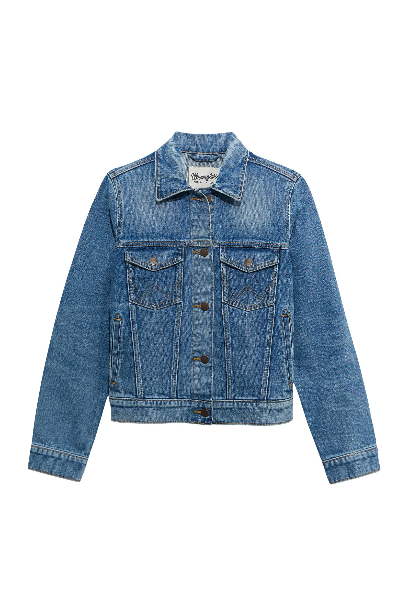 Blue denim jacket on a white background