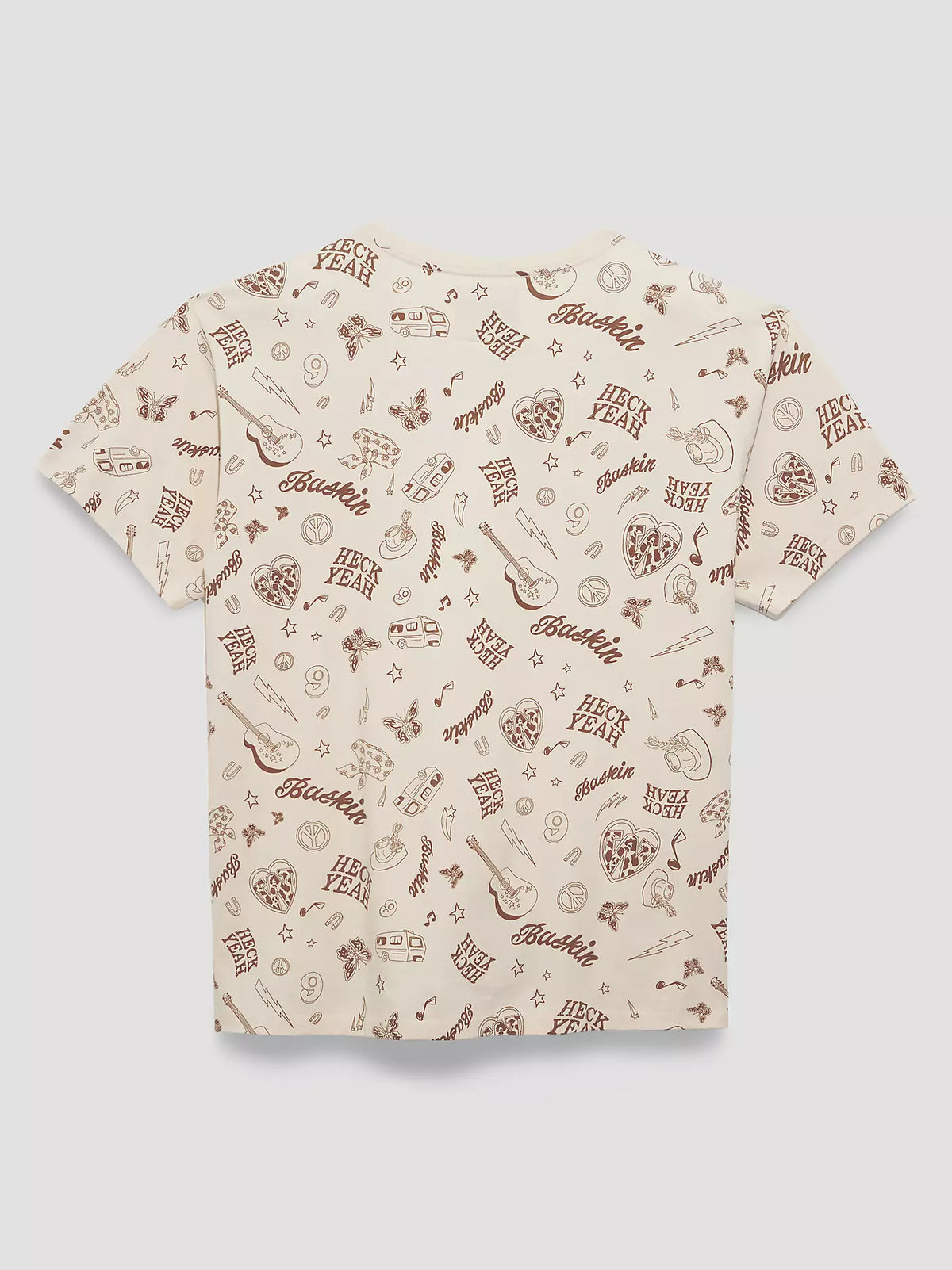 Beige t-shirt with red pattern on a white background