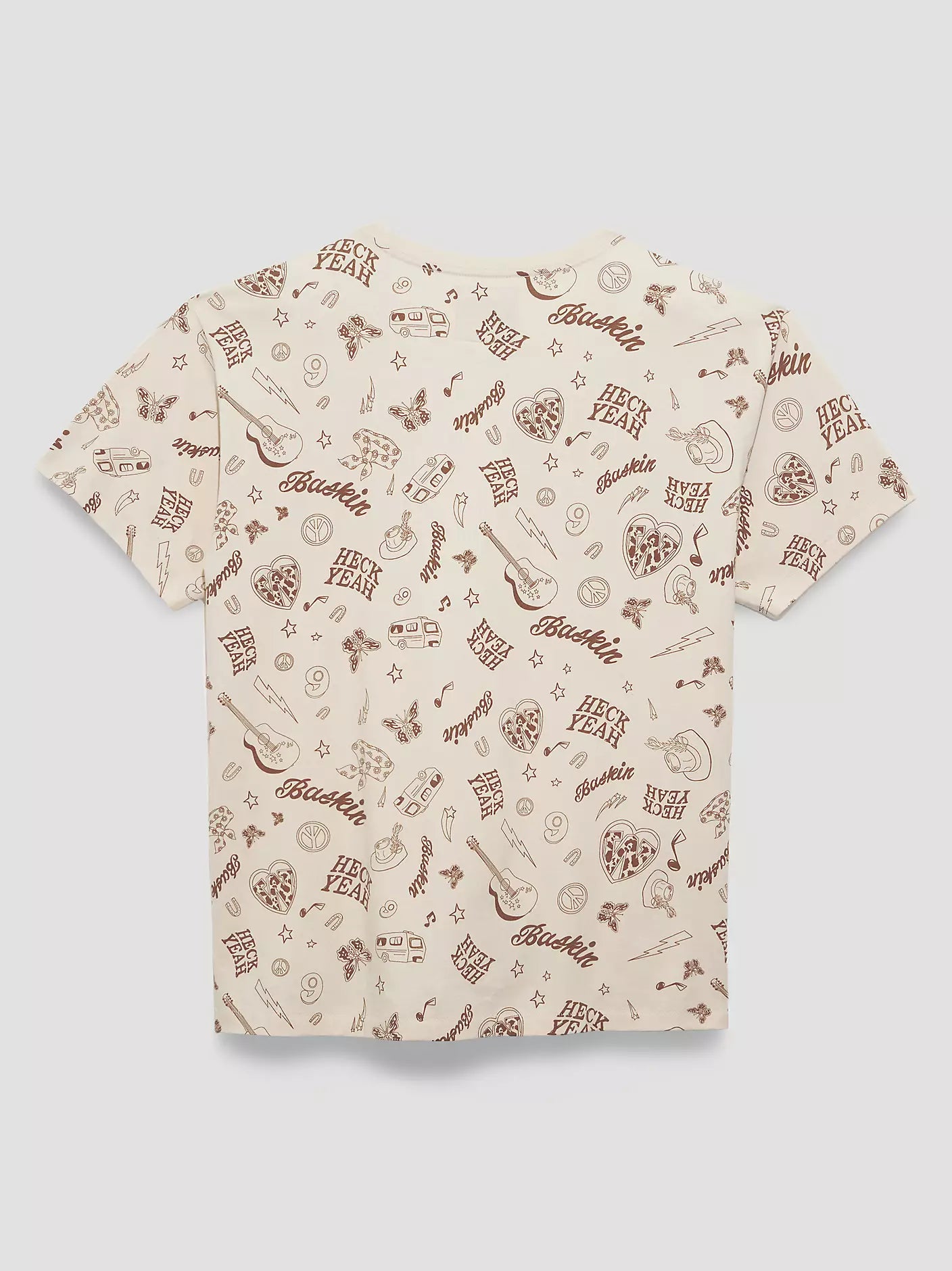 Beige t-shirt with red pattern on a white background