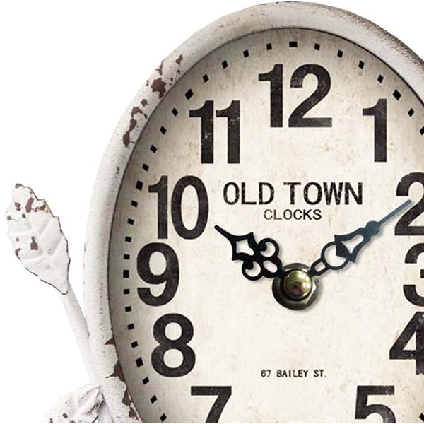 Old Town Antique White Country Table Clock. Vintage-style clock face with 'Old Town Clocks' branding on a white background