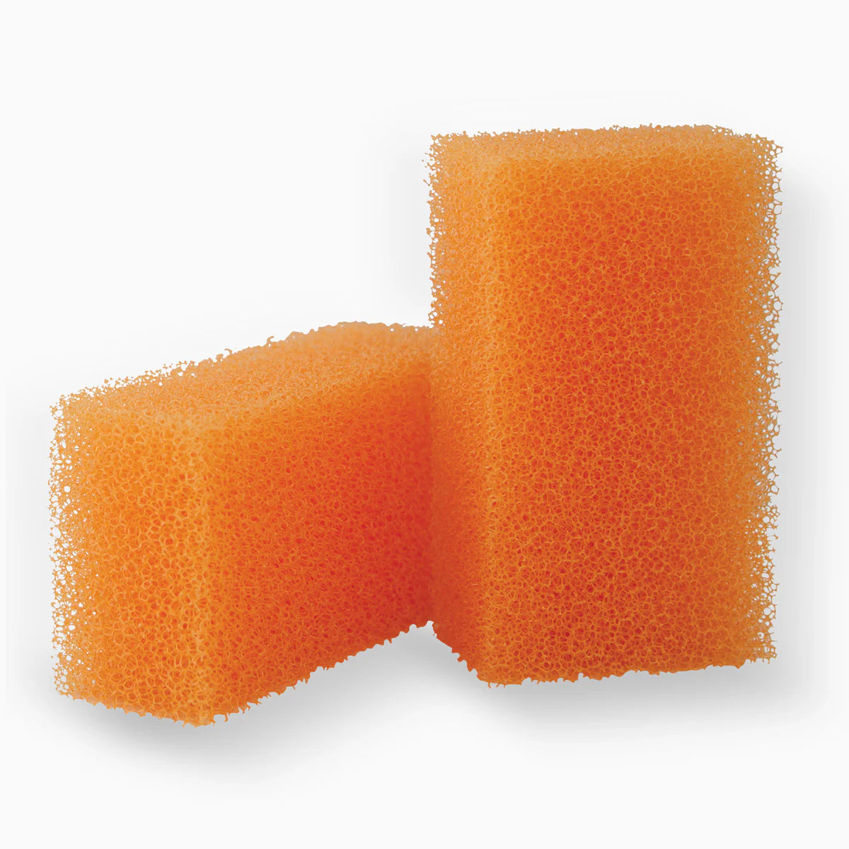 Two orange foam sponges on a white background