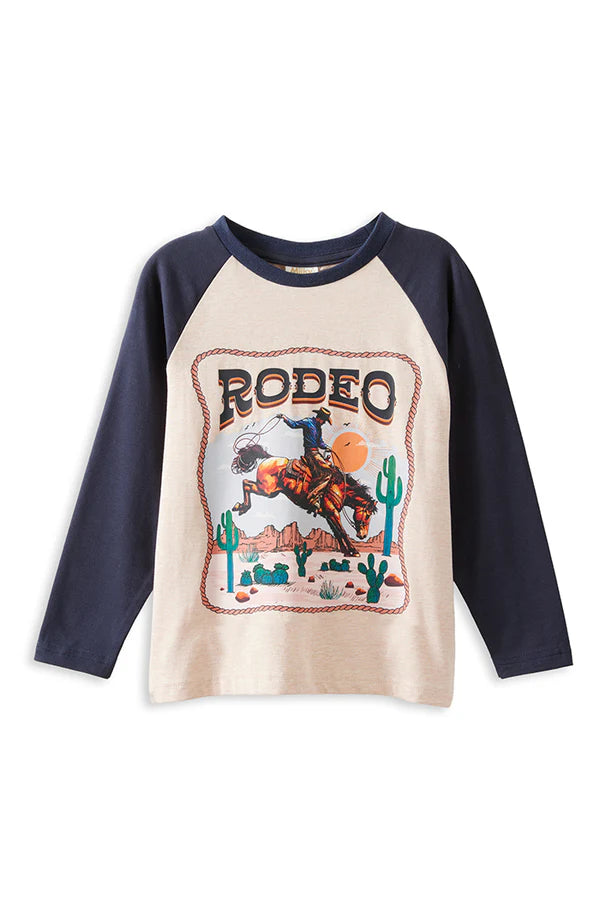 Baseball t-shirt with rodeo graphic design on a white background
