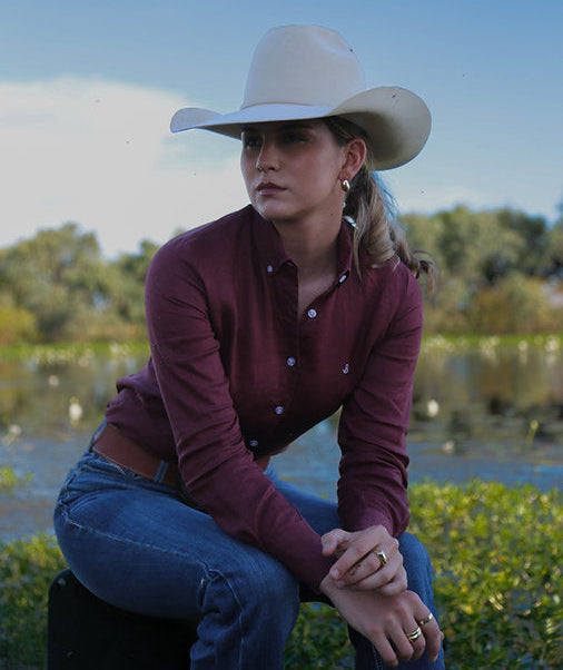 Reba Women's Maroon Linen Gal L/S Shirt
