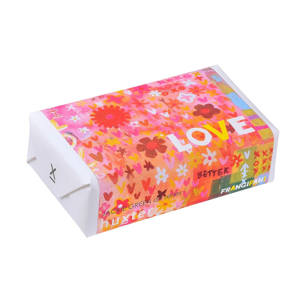 Huxter I Can Love Me Better Soap. A packaged bar of Huxter soap with colorful floral artwork and the word 'LOVE' prominently displayed.