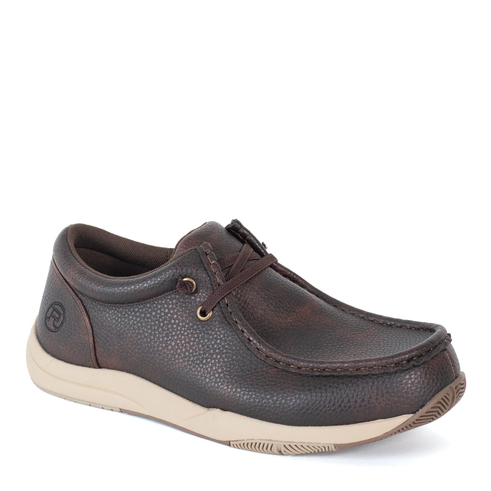 Brown leather shoe on a white background