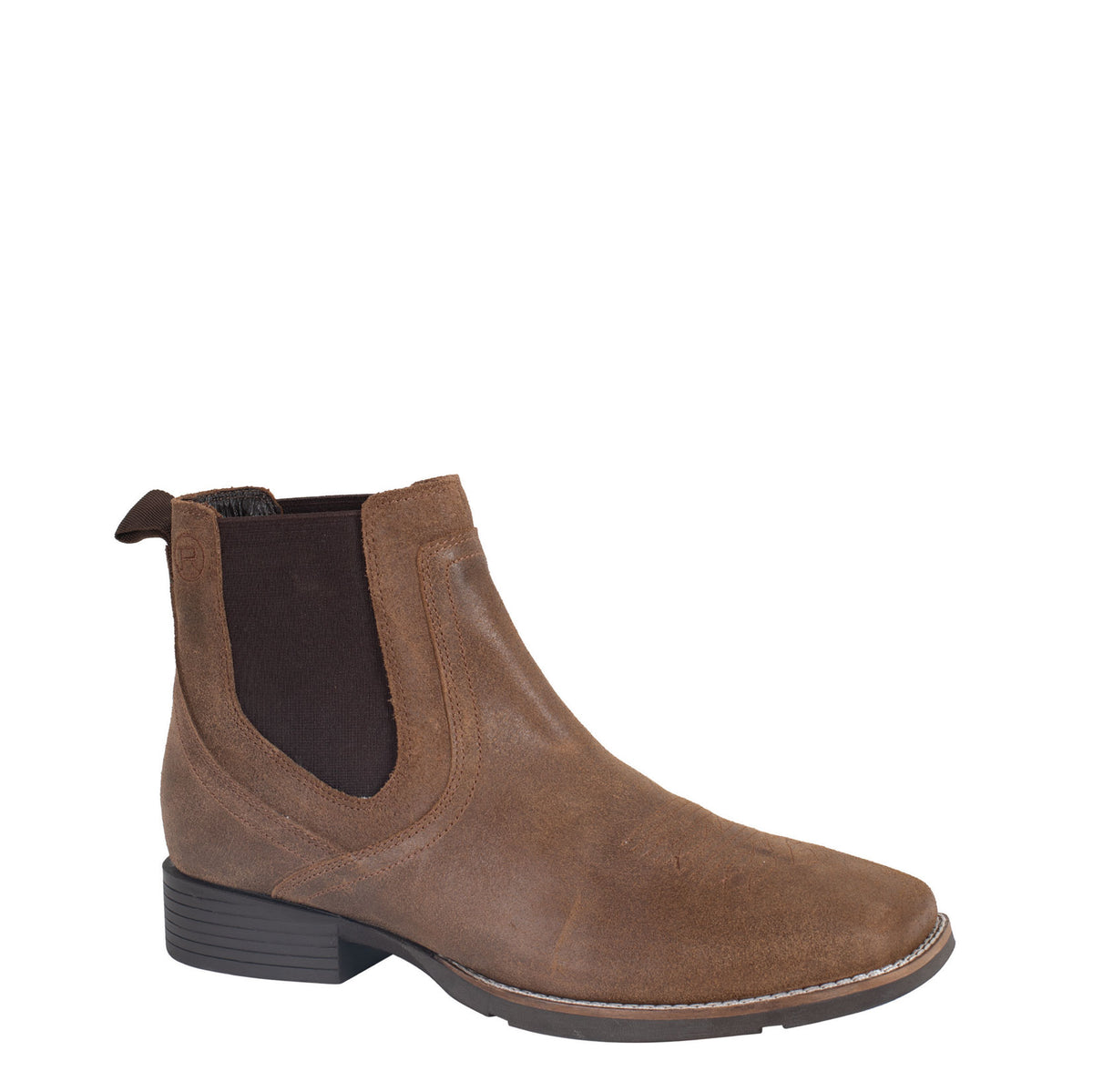Brown leather Chelsea boot on a white background