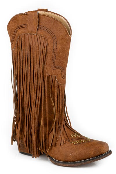Roper Women's Dolly Western Boot. Brown fringed boot on a white background