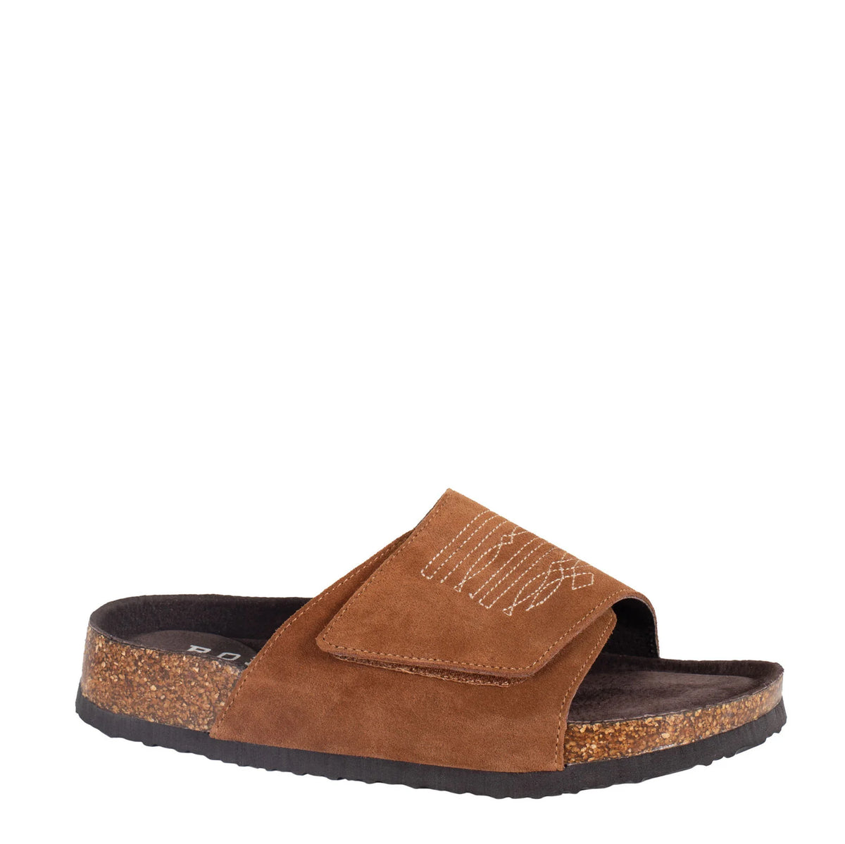 Brown sandal with cork sole on a white background