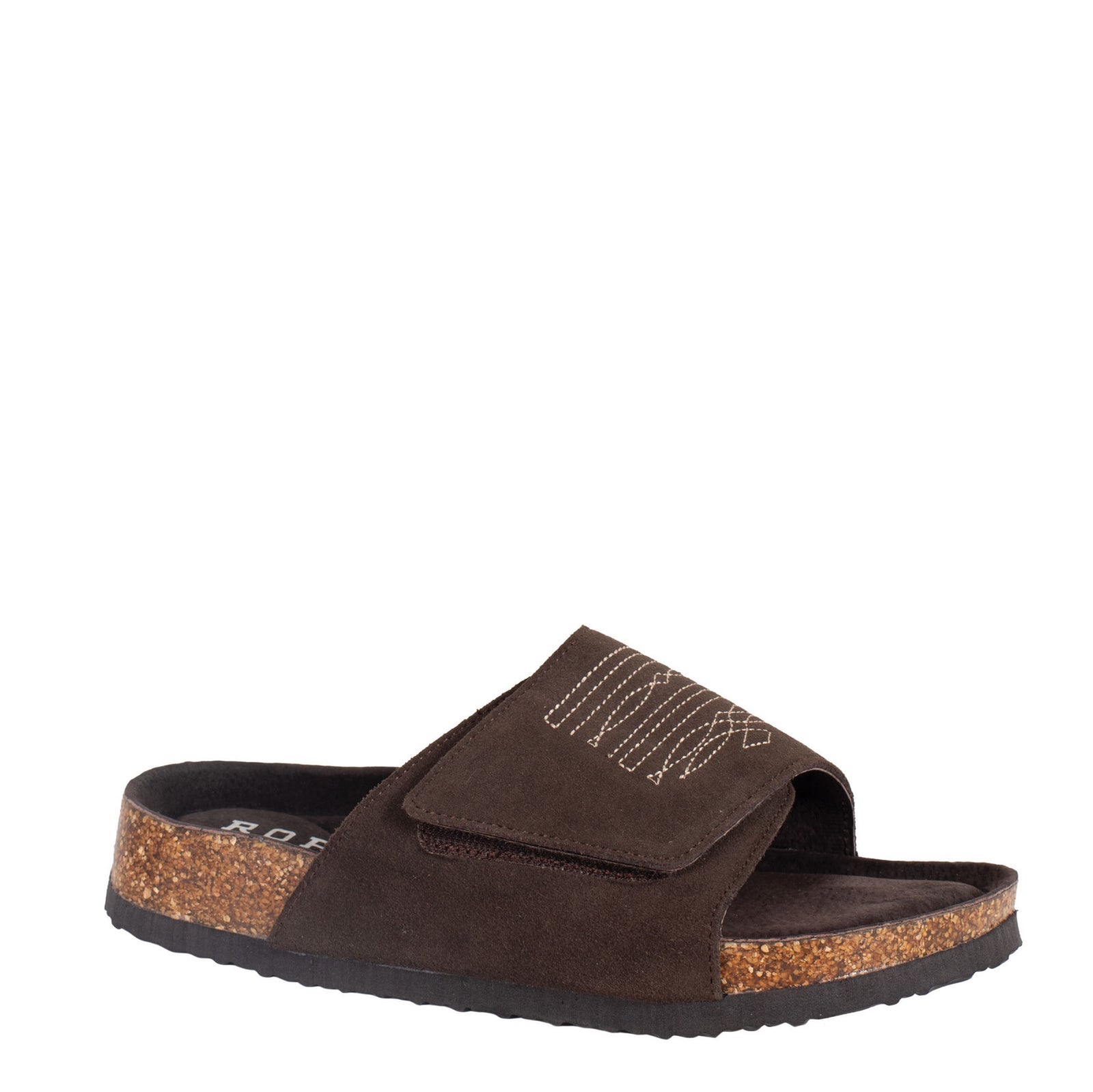 Brown sandal with cork sole on a white background