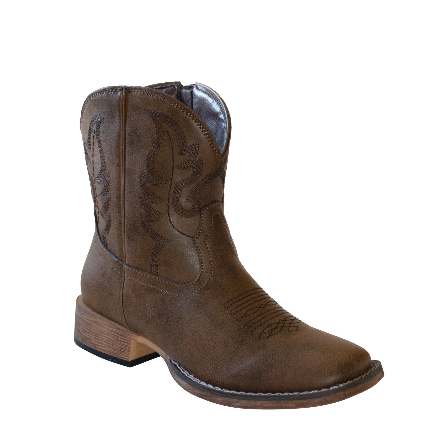 Roper Women's Shayla Square Toe Western Boot. Brown cowboy boot on a white background