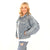 Victory Stallion Denim Jacket. Woman wearing a denim jacket and pants with heart design on a white background