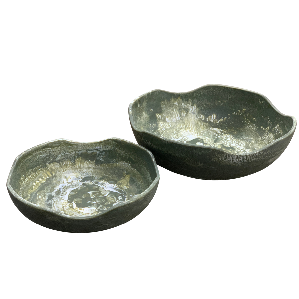 Two dark gray ceramic bowls on a white background