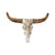 Hand Carved Animal Head Wallart. Decorative bull skull with wooden horns on a white background