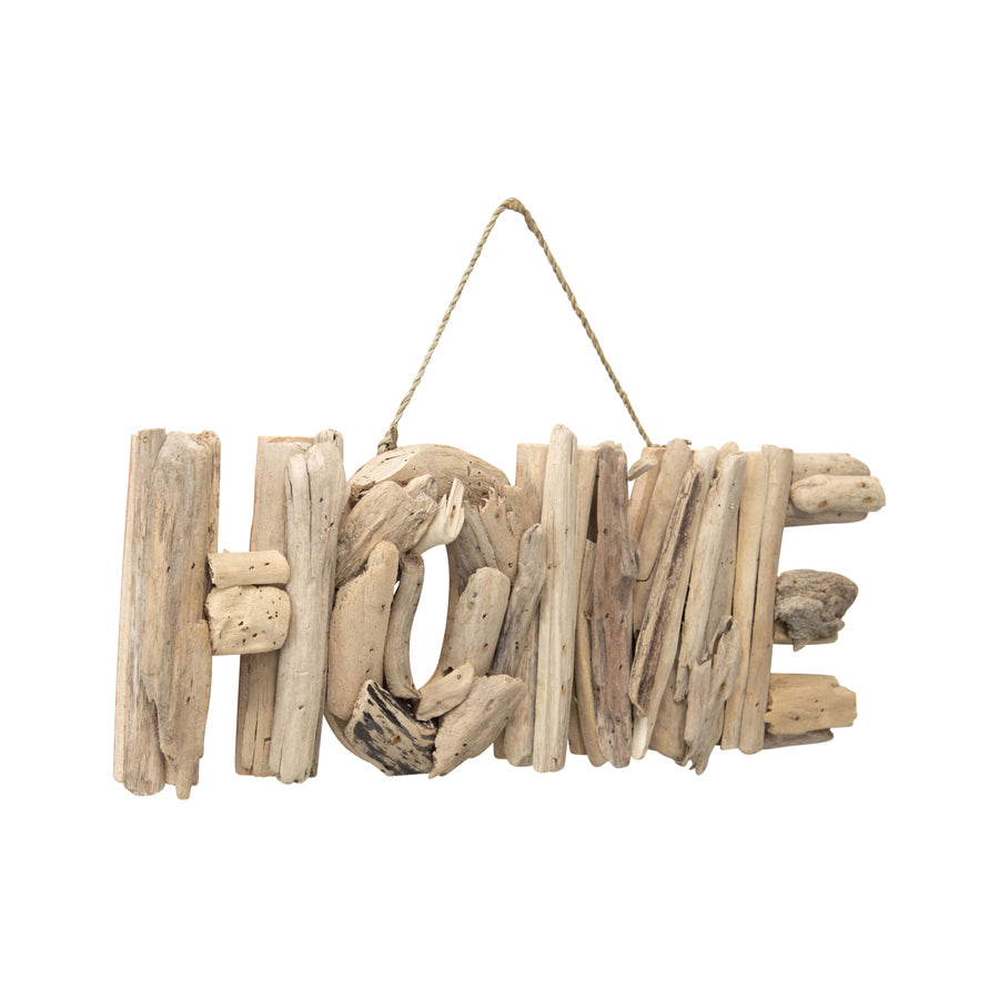 Hand Made Driftwood Home Wallart. Driftwood art piece spelling 'LOVE' on a white background