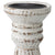 Handcrafted Eternity Pillar Candleholder. Decorative white candle holder with brown accents on a white background